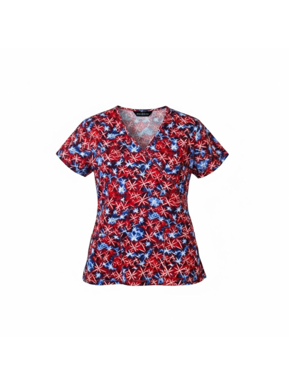 MedGear Scrub Top Womens XS Red White Blue Star Print V Neck Medical Nurse